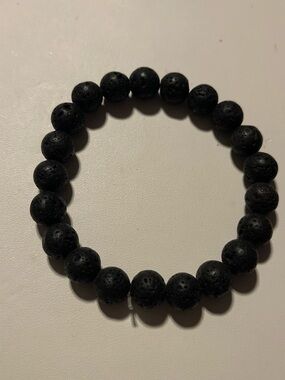 Men's Black Lava Bead Stretch Bracelet